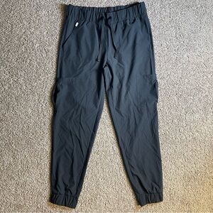 Hanes comfort fit medium black scrub pants pull on stretch cargo nurse